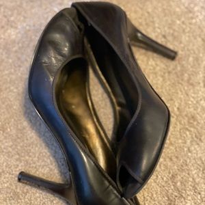 Chocolate brown peep toe heels